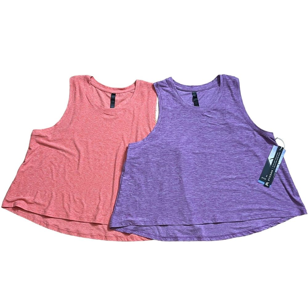 Kyodan Women's Muscle Tee Tank Tops - Coral Pink & Heather Purple